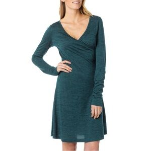 Prana Nadia Dress Size Medium Long Sleeve Faux Wrap Wool Blend Casual Aline